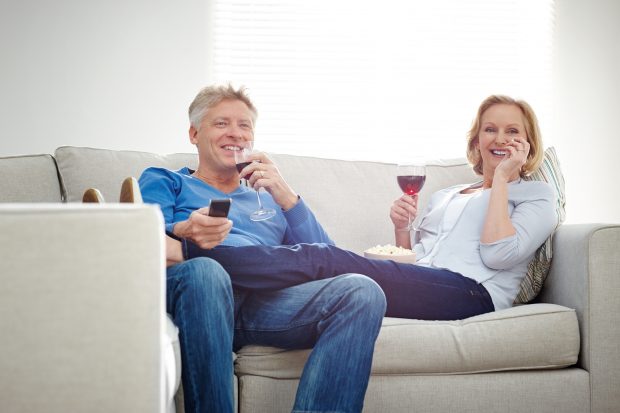 Drinking wine watching TV