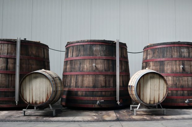 Different sizes of wine barrels